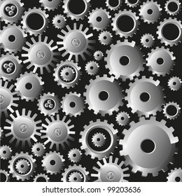 many gears on black background, vector illustration