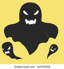 many ghost on yellow background, Halloween concept flat vector illustration 