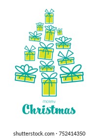 Many gift box christmas tree stack. Vector illustration