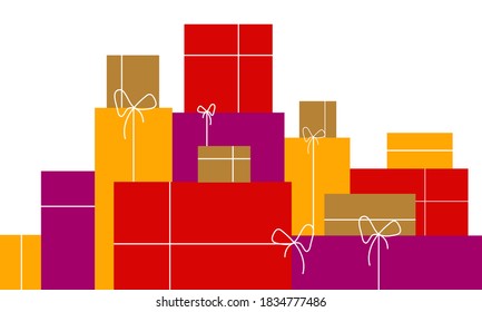 Many gift boxes in flat design, vector art illustration.