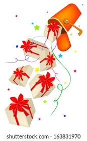 Many Gift Boxes and Present with Red Ribbon Spilled from Mailbox or Letter Box, A Perfect Gift or Present for Someone Special. 