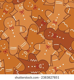 Many Gingerbread Man Vector Seamless Christmas Pattern