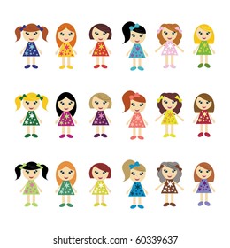many girls on white background