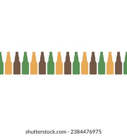 Muchas botellas de cerveza de cristal se alinean en una larga fila. Patrón de repetición sin inconvenientes. Ilustración vectorial.