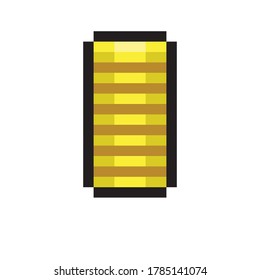 Many gold coins pixel art. Vector picture.