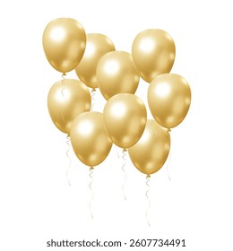 Many golden balloons floating in the air, party, birthday, festival celebration，New Year, Christmas