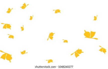 Many Golden Butterflies on White Background