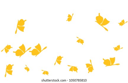 Many Golden Butterflies on White Background