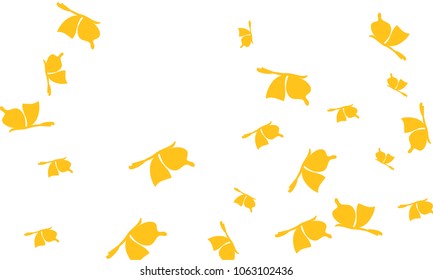 Many Golden Butterflies on White Background