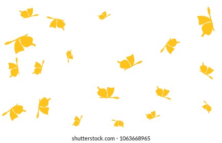 Many Golden Butterflies on White Background