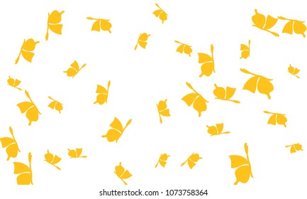 Many Golden Butterflies on White Background