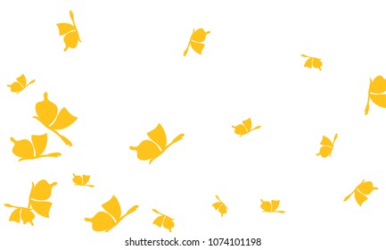 Many Golden Butterflies on White Background