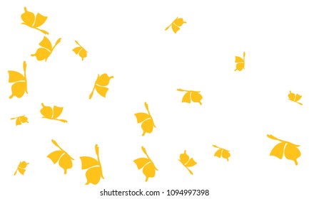 Many Golden Butterflies on White Background