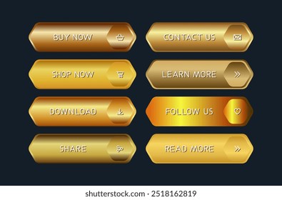 Many golden CTA buttons set.