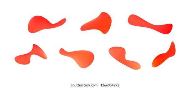 Many gradient plastic abstract shapes. Set of stylish fluid forms in the form of drops. Vector illustration isolated on white background. 