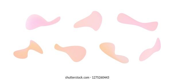 Many gradient plastic abstract shapes. Set of stylish fluid forms in the form of drops. Vector illustration isolated on white background. 