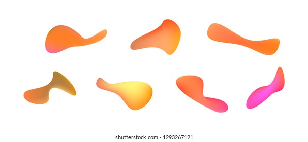 Many gradient plastic abstract shapes. Set of stylish fluid forms in the form of drops. Vector illustration isolated on white background. 