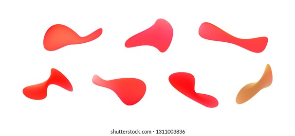 Many gradient plastic abstract shapes. Set of stylish fluid forms in the form of drops. Vector illustration isolated on white background. 
