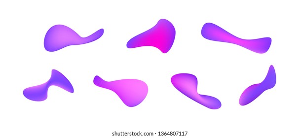 Many gradient plastic abstract shapes. Set of stylish fluid forms in the form of drops. Vector illustration isolated on white background. 