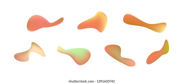 Many gradient plastic abstract shapes. Set of stylish fluid forms in the form of drops. Vector illustration isolated on white background. 
