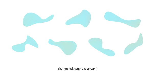 Many gradient plastic abstract shapes. Set of stylish fluid forms in the form of drops. Vector illustration isolated on white background. 