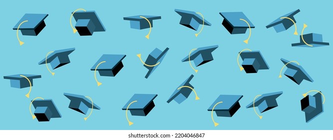 Many Graduation Hats On Blue Background