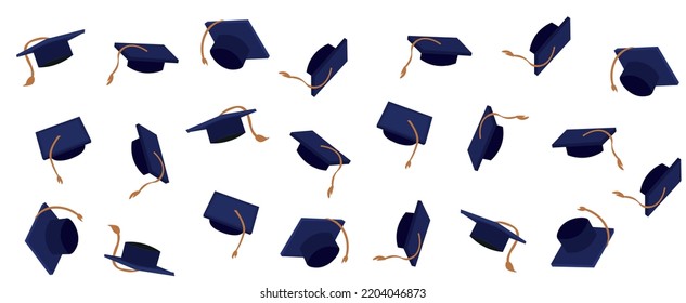 Many graduation hats on white background