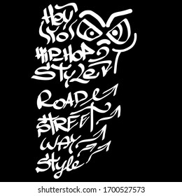 Many graffiti tags on a black background. Vector art.