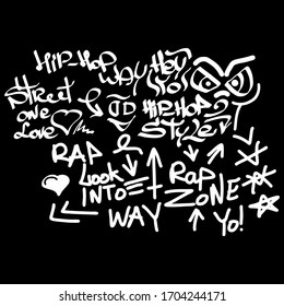 De nombreuses tags sur fond noir. Image vectorielle art.