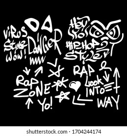De nombreuses tags sur fond noir. Image vectorielle art.