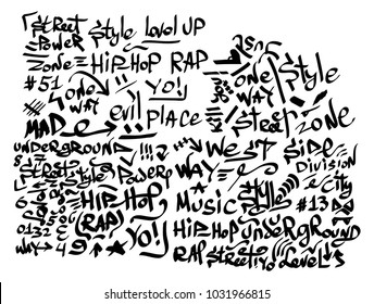 Many graffiti tags on a white background. Vector art.