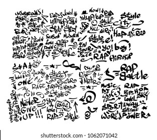 Many graffiti tags on a white background. Vector art.