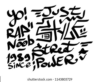 Many graffiti tags on a white background. Vector art