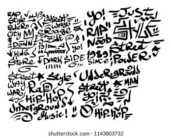 Many graffiti tags on a white background. Vector art