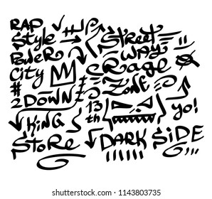 Many graffiti tags on a white background. Vector art