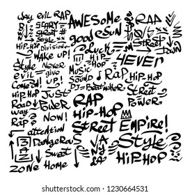 Many graffiti tags on a white background. Vector art