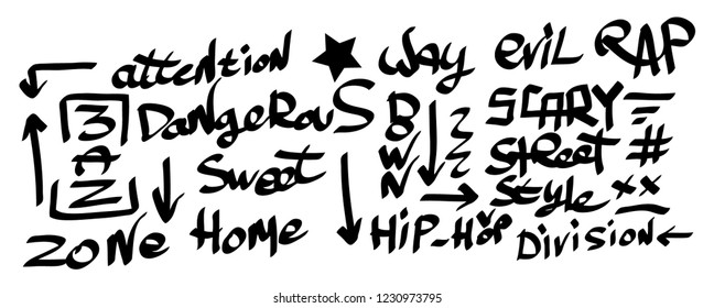 Many graffiti tags on a white background. Vector art