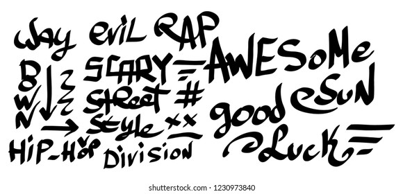 Many graffiti tags on a white background. Vector art