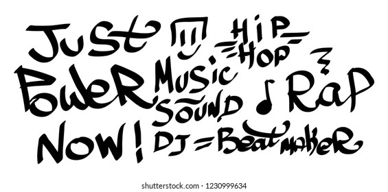 Many graffiti tags on a white background. Vector art