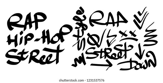 Many graffiti tags on a white background. Vector art