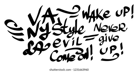 Many graffiti tags on a white background. Vector art