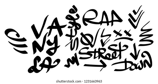 Many graffiti tags on a white background. Vector art