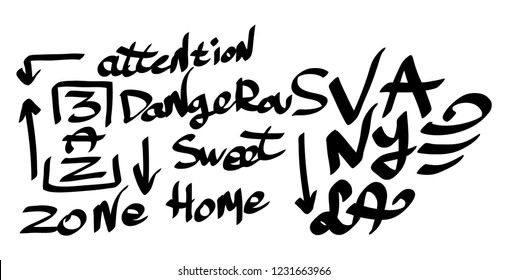 Many graffiti tags on a white background. Vector art
