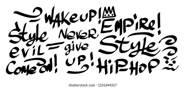 Many graffiti tags on a white background. Vector art