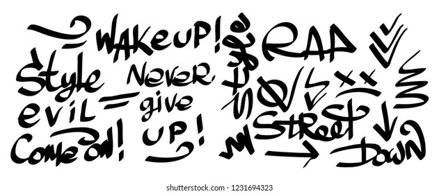 Many graffiti tags on a white background. Vector art