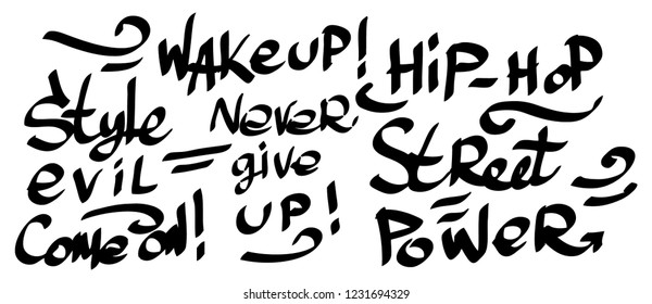 Many graffiti tags on a white background. Vector art