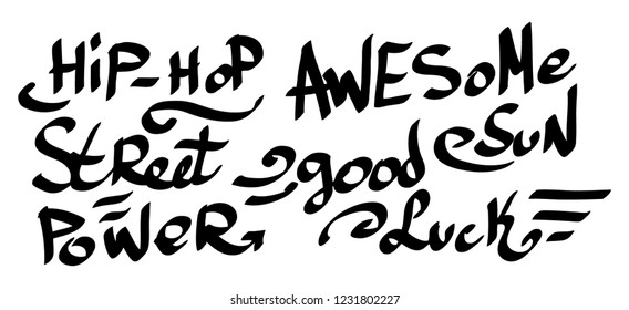 Many graffiti tags on a white background. Vector art