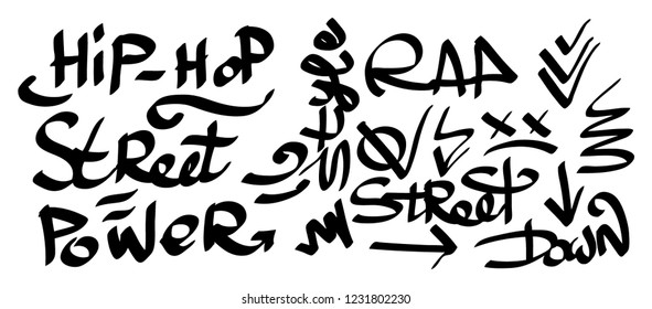 Many graffiti tags on a white background. Vector art