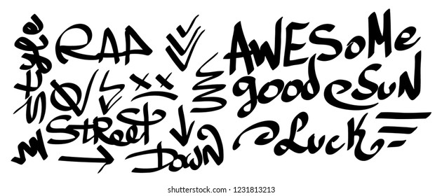 Many graffiti tags on a white background. Vector art