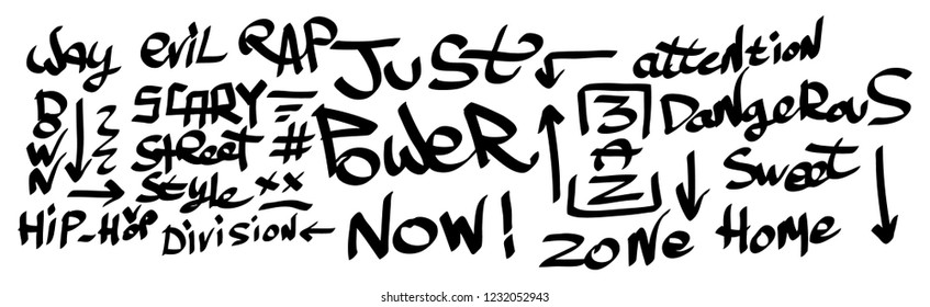 Many graffiti tags on a white background. Vector art